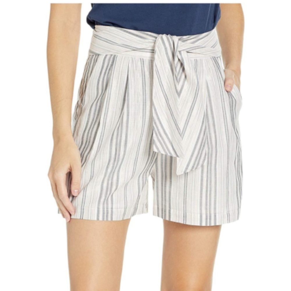 CeCe Rose Gold Metallic Stripe Linen Tie Shorts